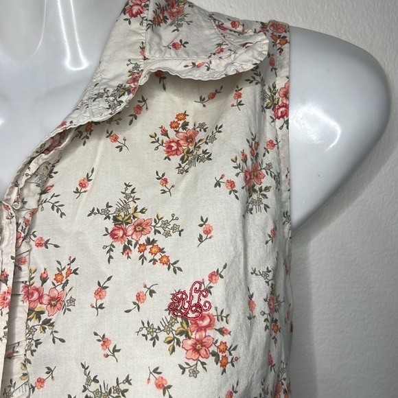 Ralph Lauren Sleeveless button down tie floral spring Blouse beige - Picture 3 of 5